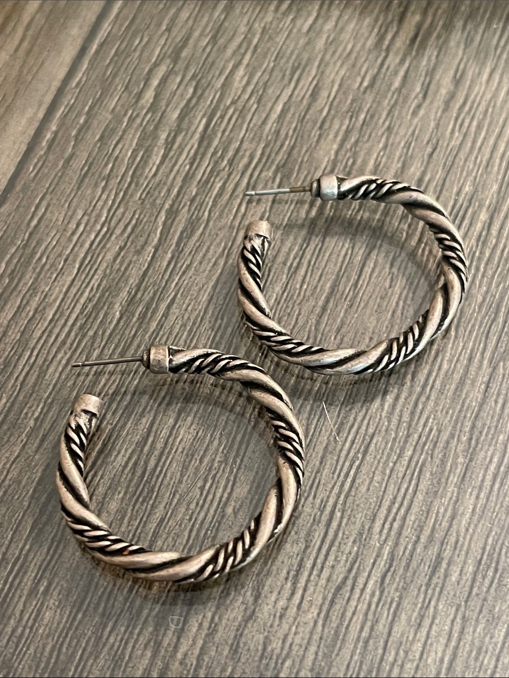 Vintage Antique Silver-tone Twisted Rope Hoop Earrings